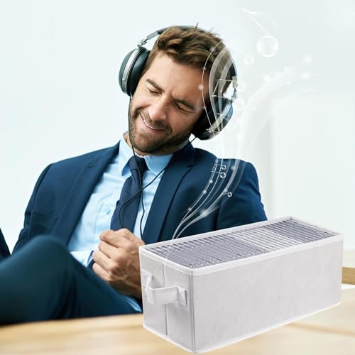 Image of UENTIP DVD CD Storage Boxes-Pack of 2 CD Case,For Home Car Travel Office | CD Organizer - 13.2 inch x 5.9 inch x 5.3 inch, Hard Non-Woven Fabric, Holds 60 Full Jewel Case CDs,120 Slim Case CDs,or 330 Sleeved CDs