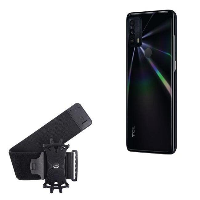 BoxWave Holster Compatible with TCL 20B - ActiveStretch Sport Armband, Adjustable Armband for Workout and Running - Jet Black