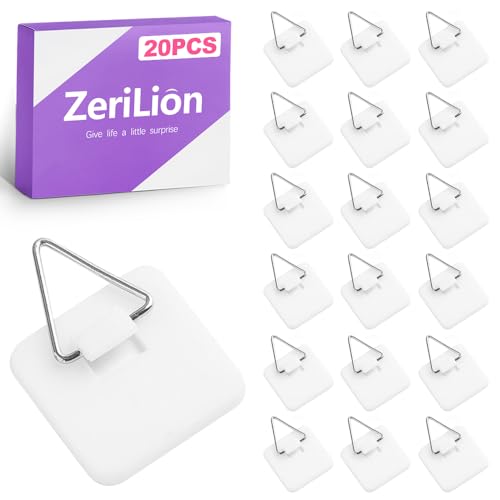 ZeriLion 20 Pack Invisible Adhesive Plate Hangers for Wall - 1.25 Inch Vertical Plate Holders Display Set for Decorative Plates, Art, Porcelain