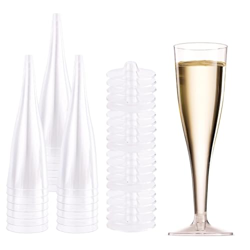 25 Bicchieri Champagne In Plastica - Flute Trasparenti Da 140ml, Riutilizzabili