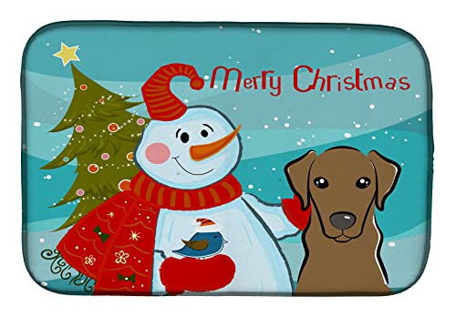 Caroline's Treasures BB1854DDM Snowman with Chocolate Labrador Dish Drying Mat Absorbent Dish Drying Mat Pad for Kitchen Counter Dish Drainer Mat for Countertop, 14 x 21", Multicolor