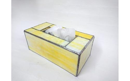ステンドグラスのボックスティッシュケース(高さ10cm)マーブルイエロー