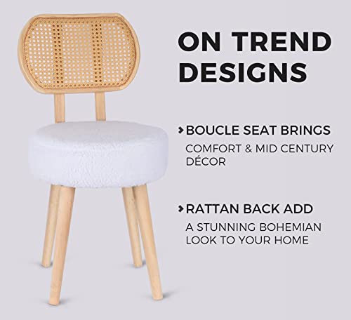 Rattan Dining Chair, Kitchen Dining Room Chairs, Mid Century Modern Boucle Chair, Stylish Upholstered Wood Accent Chair, Cute Sherpa Chair, Living Room Bar Stool Chair, Boho Makeup Vanity Chair, 1 Pc #TOP4