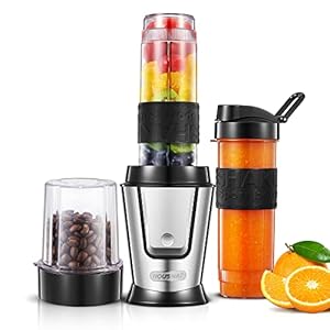HOUSNAT Smoothie Maker To Go, 500 W blender mixer koffiemolen 280 ml, blender elektrisch met 2 Tritan-kunststof sportflessen 570 ml, draagbaar, BPA-vrij, vaatwasmachinebestendig, roestvrij staal
