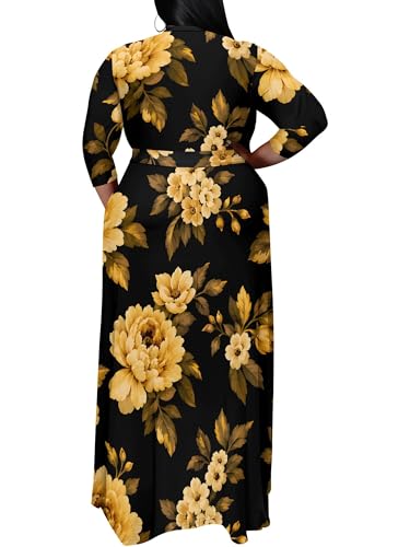 Image of PinkPatty Women's Plus Size Maxi Dress Print 3 /4 Sleeves V Neck Party Sundress Wedding Guest Dresses