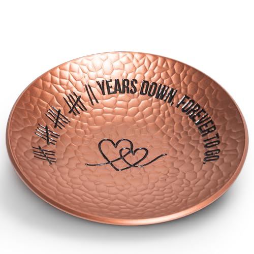 22nd Anniversary Copper Gifts 22 Year Wedding Anniversary Jewelry Tray For Her Him Wife Husband Ripple Textured 4 Ring Holder Dish - 22 Years Decoration Ideas Copper Gift for Parents Men Couples