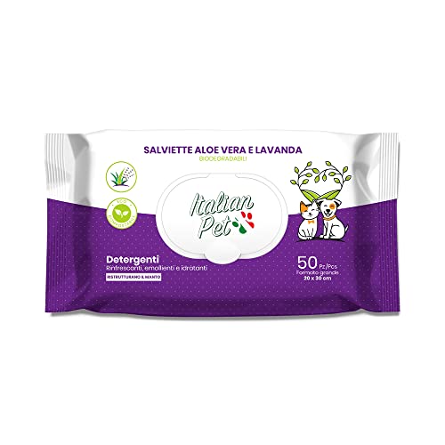 Italian Pet - Toallitas Biodegradables con Aloe Vera y Lavanda - Toallitas Detergentes Humedecidas para Patas, Hocico y Pelo de Perros, Gatos, Conejos, Mascotas - 50 Toallas BIO Desechables - 20x30 cm Cover