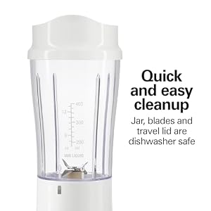 Hamilton Beach Portable Blender for Shakes and Smoothies with 14 Oz BPA Free Travel Cup and Lid, Durable Stainless Steel Blades for Powerful Blending Performance, White ( 51101V) Hamilton Beach Portable Blender for Shakes and Smoothies with 14 Oz BPA Free Travel Cup and Lid Durable Stainless Steel Blades for Powerful Blending Performance White 51101V