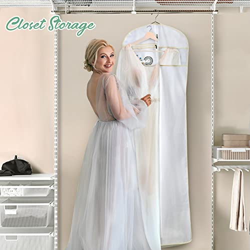 Misslo 70" Bridal Wedding Gown Dress Garment Bag With Accessories Pouch Large Travel Garment Cover 8" Gusset (White) #TOP6