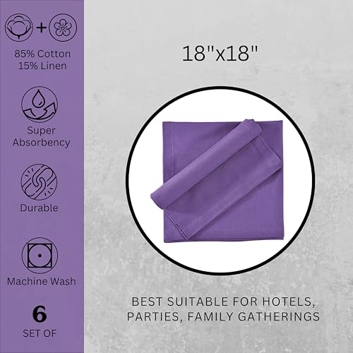 Image of FINGERCRAFT Table Napkins 18x18 Inches Set of 6 Cotton Linen Blend Fabric Dinner Cloth Napkins Washable and Reusable, Good Absorbency for Home, Parties, Hotels (Purple)
