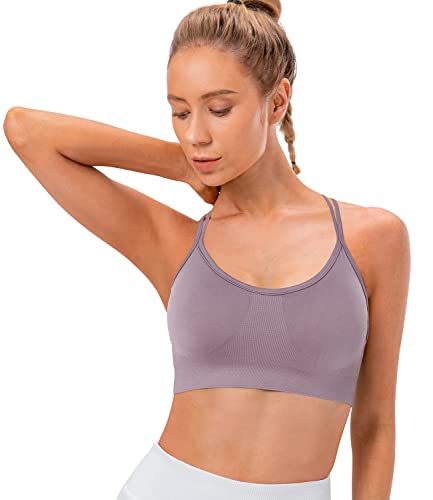 Womens Padded Sports Bra Criss-Cross Back Strappy Bra Workout Yoga Tops 3 Pack Purple/Blue/Black #TOP2