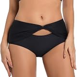 Seagoo Womens Black High Waisted Bikini Bottoms with Bow Tummy Control Full Coverage Bathing Suit Bottom L