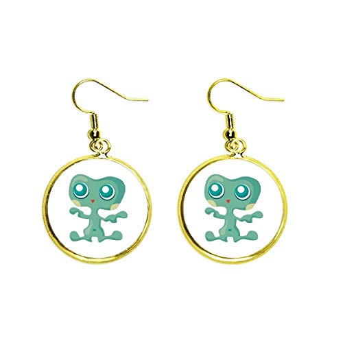 Pendientes de monstruo extraterrestre verde para mujer con colgante dorado