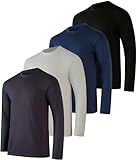 Real Essentials 4 Pack: Mens Long Sleeve Dry Fit T Shirts Hiking Fishing Workout Gym Work Sun UPF 50 Wicking Running Tee, Set 7, Medium