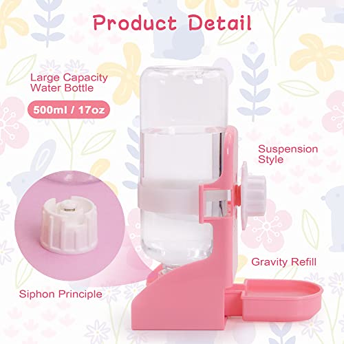 Llspet Rabbit Water Bottle Suspension Water Dispenser For Mini Pet Bunny Guinea Pig Chinchilla, 500Ml Automatic Water Bottle By Gravity Flow Supply(Pink) #TOP1