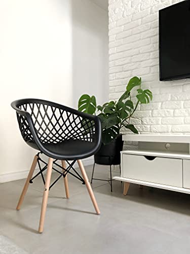 4 Cadeiras Poltronas Web Sidera Clarice Base DSW Eiffel madeira e aço (Preta)