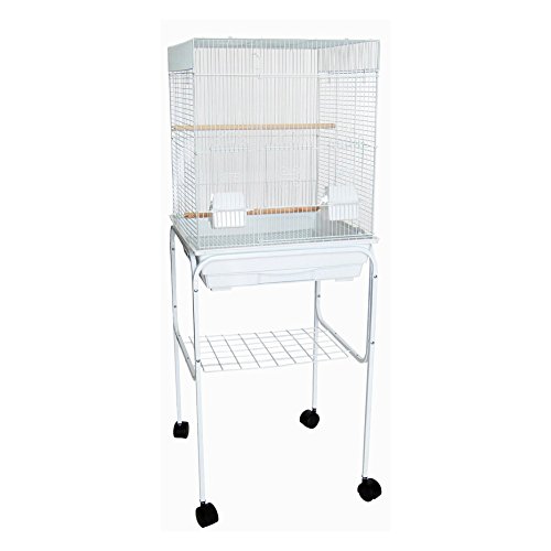 Image of YML 5924 3 /8 inch Bar Spacing Flat Top Bird Cage with Stand, 18 inch x 18 inch /Small, White