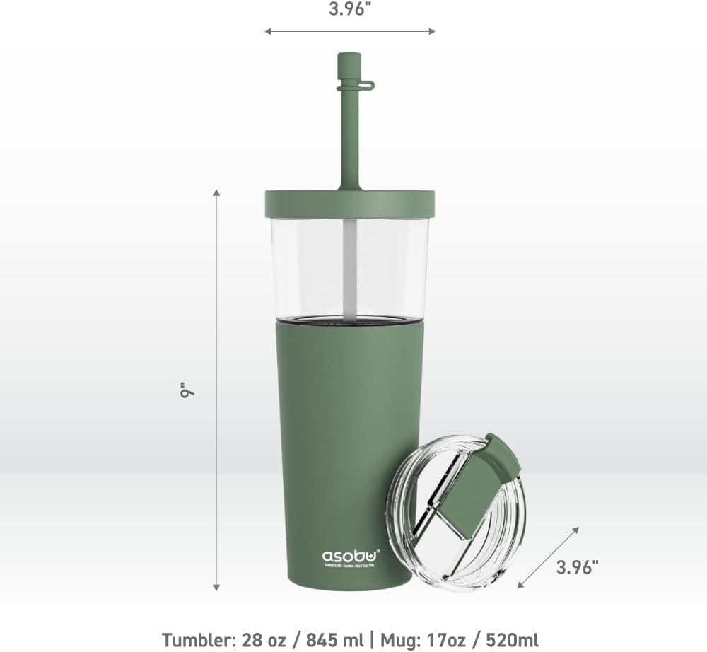 asobu ClearInsulation Straw Tumbler Marina a Tritan 28 oz Tumbler with 17 Oz Stainless Steel Insulated Sleeve for Ice Coffee or Hot Tea with a Flexi Straw Spill Proof Lid and a Flip Open Lid - Image 6