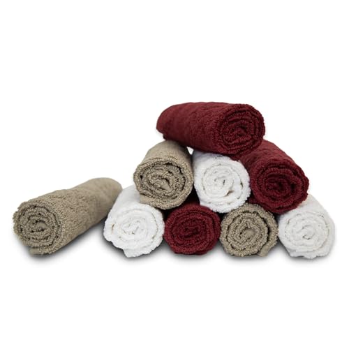 Image of PH Pleasant Home Diamond Wash Cloths Set - 12 Pack (12 inch x 12 inch) - 509 GSM - 100% Ring Spun Cotton Wash Cloth - Super Soft and Highly Absorbent Face Towels (Maroon, White & Tan)
