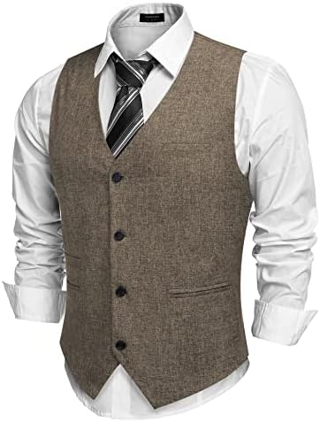 COOFANDY Herren Weste Casual Anzug Weste V-Ausschnitt Formale Business Party Hochzeit Trachtenweste