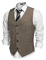 COOFANDY Anzugwesten für Herren V-Ausschnitt Formale Hochzeit Klassische Retro Baumwolle Einfarbige Elegant Westen Business Party Weste Braun L