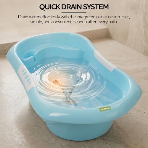 Image of Baybee Lovely Baby Bath Tub for 0 to 5 Years | Ergonomic Bath Tub for Kids with Quick Drain & Storage | Premium Baby Bather with Non Slip Base & Side Grip Bathing Tubs for Boys Girls (Blue)