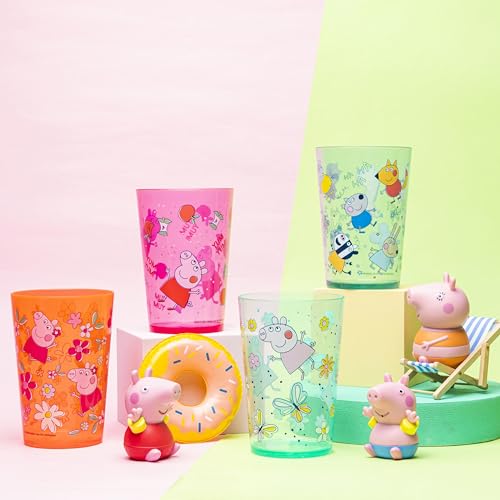 Image of Zak Designs Peppa Pig Nesting Tumbler Set for At Home, 14.5oz Non-BPA Plastic Cups, 4-Pack (Peppa Pig and Friends)