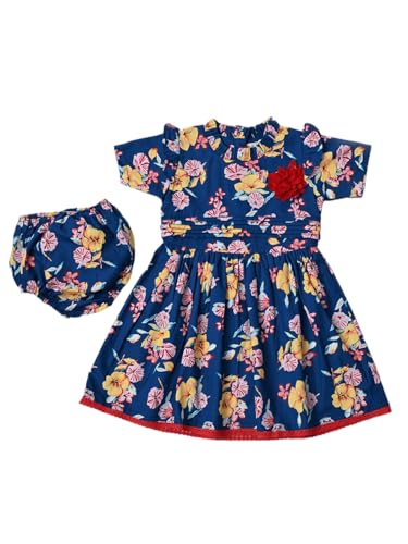 Image of mini mama by Bella Moda Front Flower Applique Dress (Blue, 18-24M)