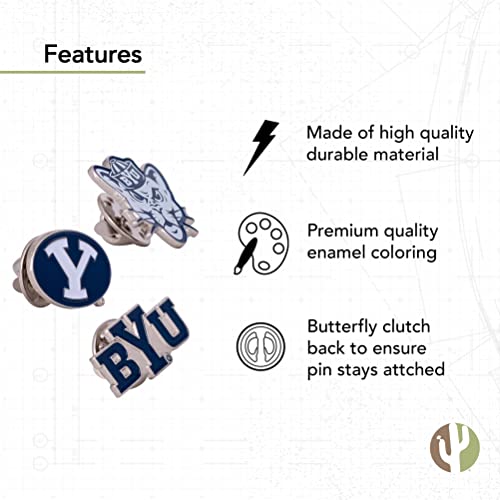 Image of Desert Cactus Brigham Young University Lapel Pin BYU Cougars Made of Metal for Formal Wear, Bag and Hat Jewelry, and Tie Tack (Pin Set)