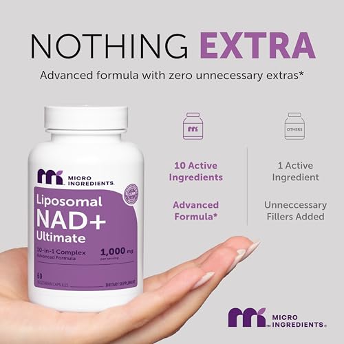 Image of Micro Ingredients Liposomal NAD+ Ultimate Complex 1,000mg | 60 Veggie Capsules | NMN Pathway Formula | 10-in-1 with Resveratrol, Glutathione, & Astaxanthin | NAD Supplement for Women & Men