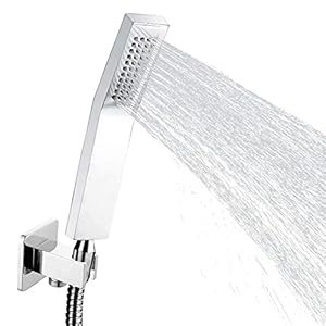 Brass Hand Held Shower Head, Luxury High Pressure Showerhead Kit with Wall Connector and Hose Set, for Bathroom Showering System Contemporary Square Style (Chrome Finish)