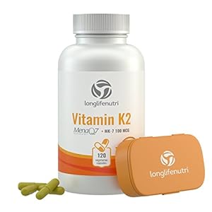 Vitamin K2 MK7 100 Mcg with MenaQ7 | 120 Vegetarian Capsules | From Pure Natto Nattokinase K-2 as Mk-7 | Heart and Bone…