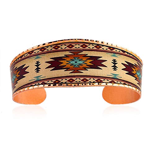 Handmade Copper Cuff Bracelet for Unisex, Southwest Sunburst Design- Native American Bracelets for Men & Women Wide Cuff Adjustable