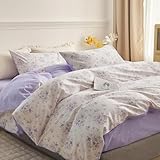 Funda Nordica Cama 90 Morado Juego de Cama Microfibra Suave Flores Funda Edredon 135x190 cm para Home Decoracion y 2 Funda de Almohada 50x75 cm con Cremallera