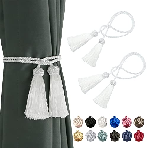 Bel Avenir 2 Pack Curtain Handmade Tiebacks Decorative Curtain Holdbacks With Tassel (White, 2 Pack) #TOP30