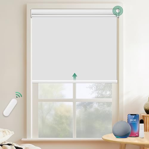 Allesin Elektrische Rollos mit Fernbedienung & Motor, Weiß Verdunklungsrollo, B100 x H200 cm weiß, Klemmträger ohne Bohren & mit Bohren, Fensterrollo Innen Sonnenschutz