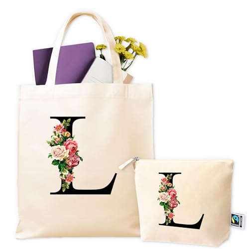 Bolsas de Tela Personalizadas - Tote Bag Personalizada + Neceser - Bolsa Tela Personalizada Mujer - Regalos Personalizados - Regalo Original Mujer - Bolsa Compra Reutilizable (L)