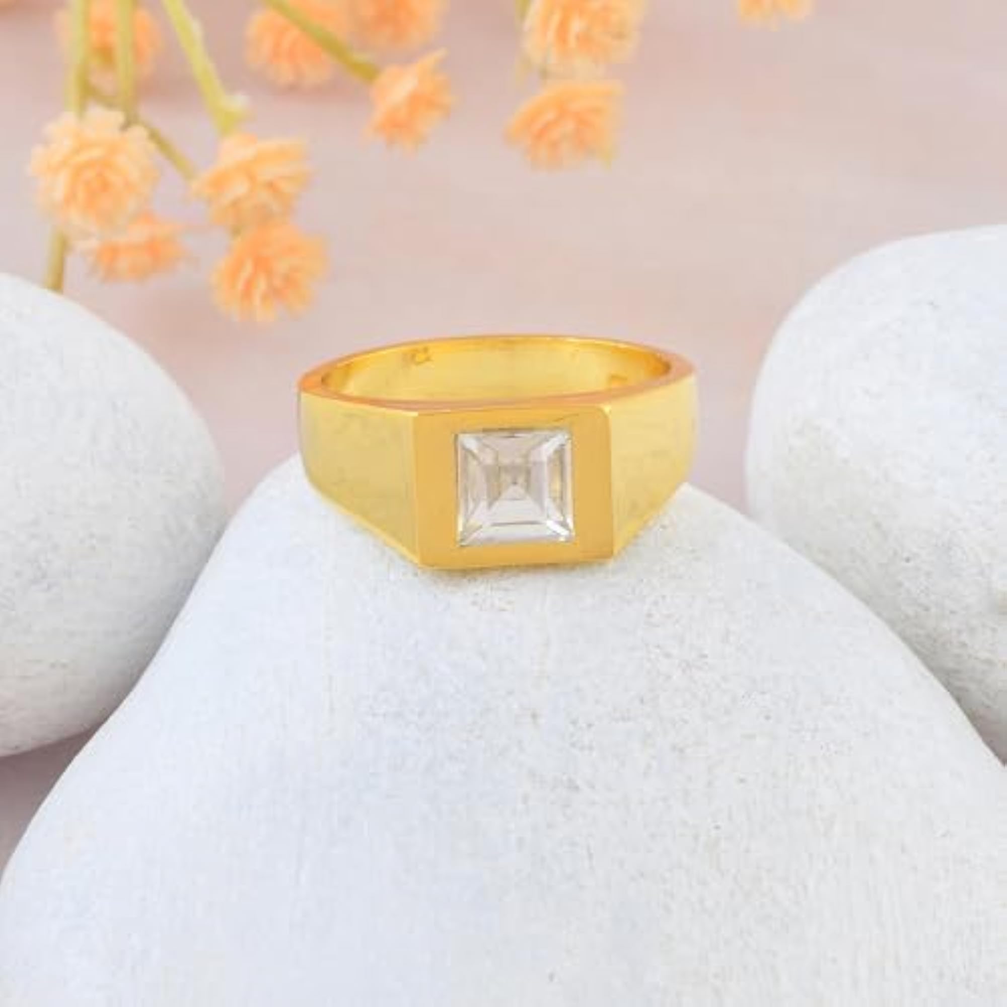 Brass Gold Plated Solitaire Imitation Diamond Ring