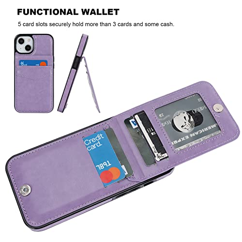 Image of KIHUWEY Compatible with iPhone 13 Case Wallet with Credit Card Holder, Premium Leather Magnetic Clasp Kickstand Heavy Duty Protective Cover for iPhone 13 6.1 inch(Purple)
