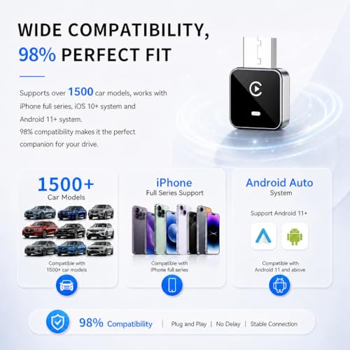 2-in-1 Wireless CarPlay Adapter for iPhone iOS & Android 11+, Plug and Play, Fast Auto-Connect, Realtek 8730E Chip Stable & No Latency, Wired to Wireless Adapter with USB-A/Type-C Port (CM101) - image 5