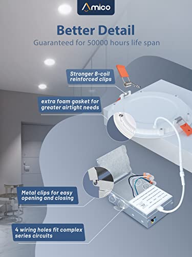 Amico 16 Pack 6 Inch 5Cct Ultra-Thin Led Recessed Ceiling Light With Junction Box, 2700K/3000K/4000K/5000K/6000K Selectable, Dimmable Can Light, 1200Lm High Brightness Downlight,15W Eqv 130W,Etl #TOP4