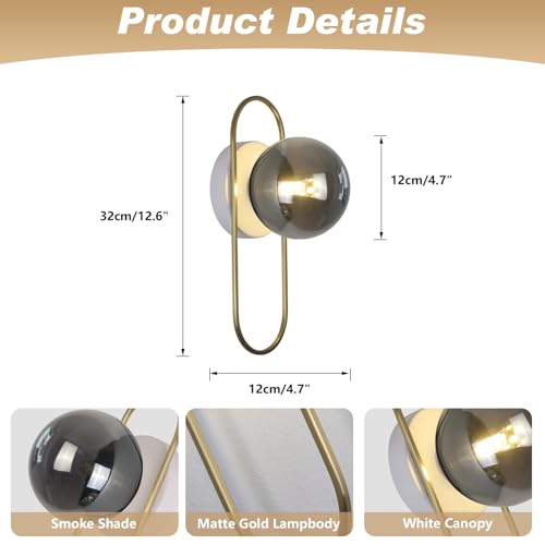 Image of Modern Brass Wall Sconce Mid Century Glass Wall Sconces Brushed Gold Wall Lamp Vintage Wall Sconces Set of Two Hardwired Farmhouse Wall Light Fixtures (2 Pack)