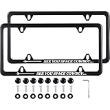 Anime License Plate Frames Stainless Steel Black - 2 Pack 'See You Space Cowboy' Car License Plate Holders, Universal Hardware License Plates Cover - Weatherproof Metal Frame