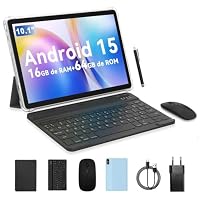 PRITOM 10 Zoll Tablet, 6-in-1 Tablets, 16 GB, 64 GB ROM, Android 15, 1024GB Expand,Qcta core, WiFi 6, 6000 Mah, Tablet PC mit Tastatur, Maus, Case,Grau – Ansicht 1