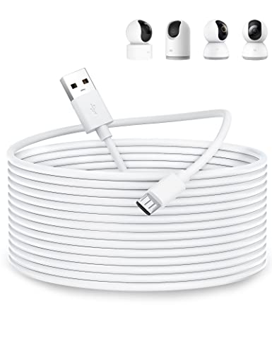 ACOCOBUY Micro USB Power Cable 10M, Power Cord for Mi 360° Home Security Camera 2K Pro, Mi Smart Camera C300 C200, for EZVIZ C6/C1c, USB A to Micro Long Charging Cable Wire for Security Cameras, White