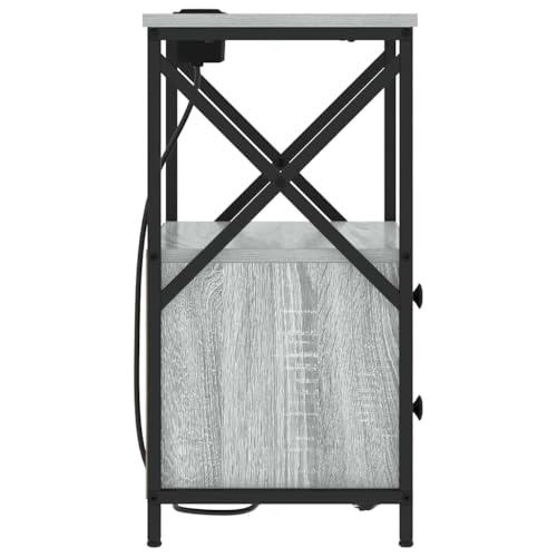 Table de chevet connectée pour éliminer les câbles, meuble de rangement gris sonoma compact - 8