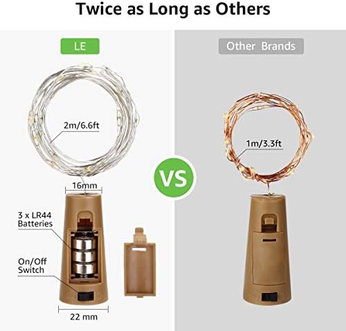 LE Bottle Lights with Cork, 2M 20 LED Cork Lights for Bottles, Warm White Fairy Lights Battery Operated, 8 Pack LED Bottle Light for Gin, Wine, Table Decorations, Party, Girls Bedroom and More