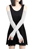 Women Stretchy Long Sleeve Fingerless Gloves (Grey)