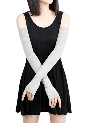 Women Stretchy Long Sleeve Fingerless Gloves (Grey)