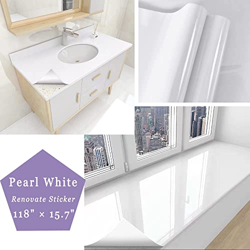 118"X15.7"Contact Paper White Contact Paper For Countertops Glossy White Peel And Stick Wallpaper Decorative Kitchen Cabinets Shelf Drawer Liner Self-Adhesive Watertproof Removable Vinyl Film Paper #TOP7